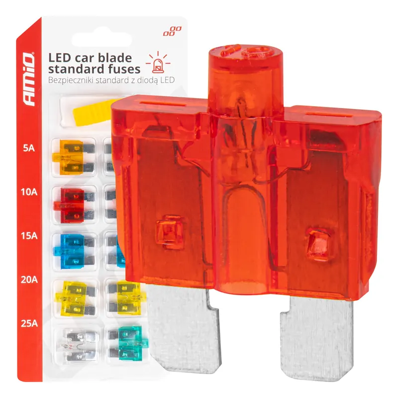 Amio 04341 - Autopojistky nožové standard s led diódou 10 ks AMiO- Rychlé Dodání