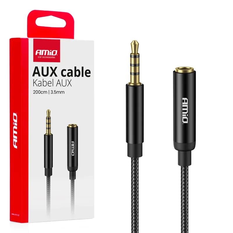 Amio 04296 - Prodlužovací kabel AUX Mini Jack 3,5 mm samec na 3,5 mm samice 2 m AMiO- Vysoce Kvalitní