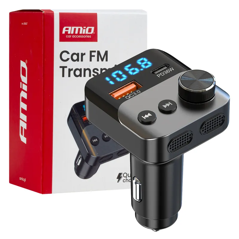 Amio 04647 - FM transmitter 1×USB-A 1×USB-C 12/24V AMiO- Jen Po Omezenou Doba