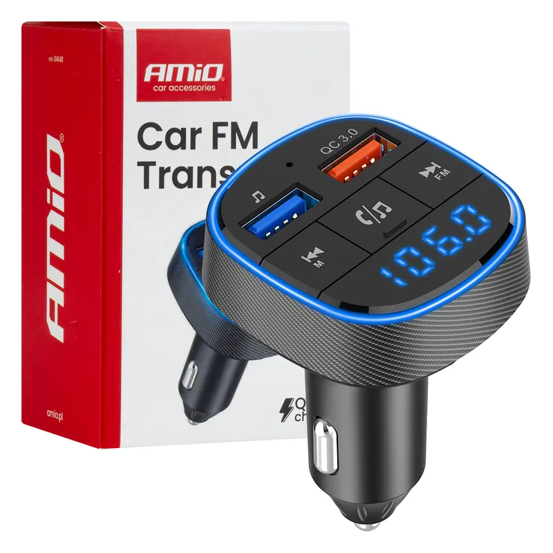 Ověřený Amio 04648 - FM transmitter 2×USB-A 12/24V AMiO-