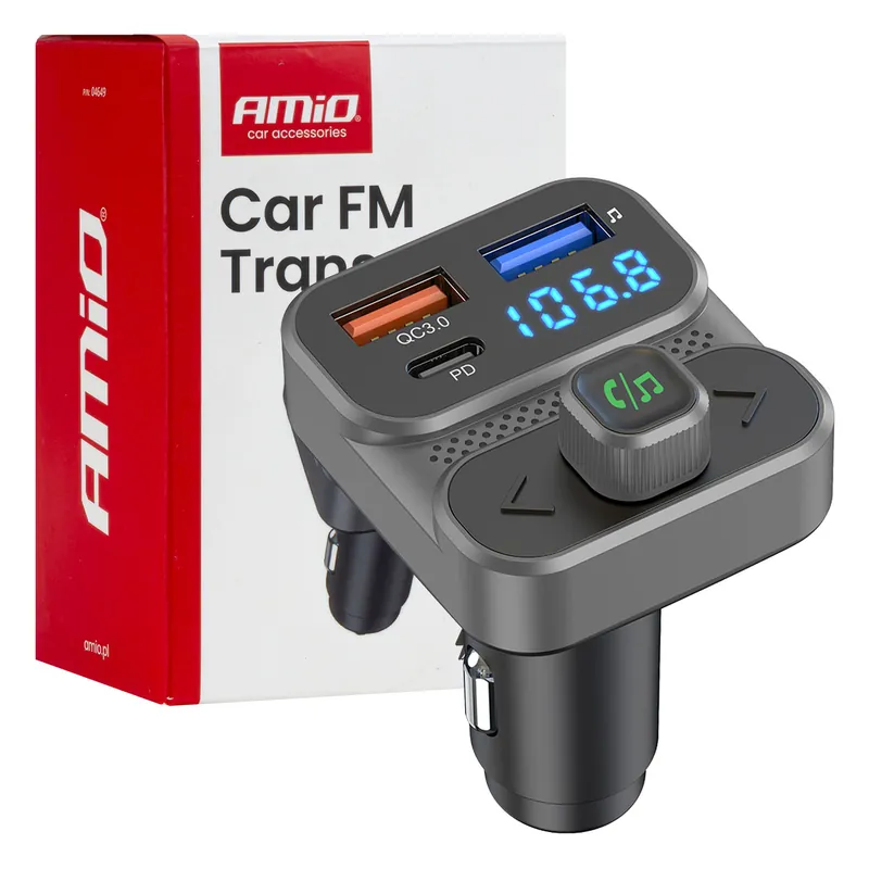 Jen Po Omezenou Doba Amio 04649 - FM transmitter 2×USB-A 1×USB 12V 24V AMiO-