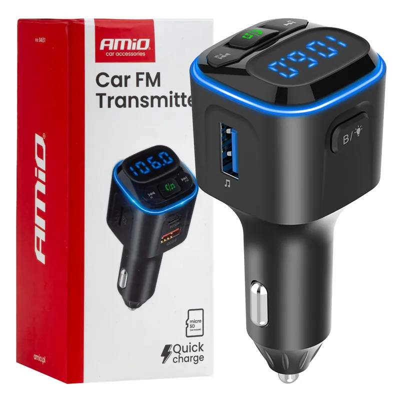 Hit Sezóny Amio 04651 - FM transmitter 1×USB-A 2×USB-C 12/24V AMiO-