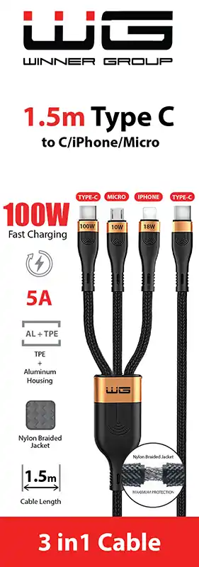 5701511 - Datový kabel type-C_type-C/Lightning/micro, 5 A, černý, 150 cm Must-Have