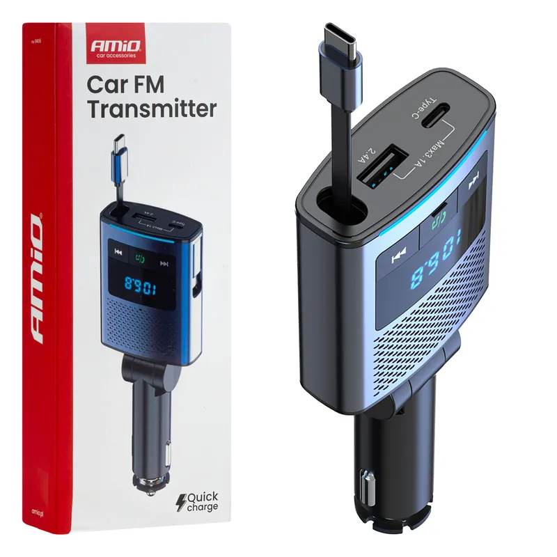 Amio 04656 - FM transmitter 1×USB-A 1×USB-C 12V 24V AMIO- Top Prodej