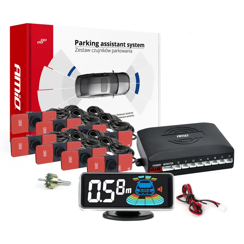 Rychlé Dodání Amio 03196 - Parkovací asistent LED-GRAF 3D 8 senzorů černá vnitřní 16,5mm